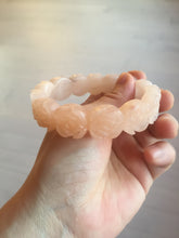 Load image into Gallery viewer, 60mm 100% natural light pink orange white Quartzite (Shetaicui jade) carved flowers bangle SY110