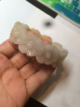 Load image into Gallery viewer, 56.7mm 100% natural light yellow/white Quartzite (Shetaicui jade) carved galsang flower(格桑花) bangle XY68