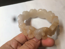Load image into Gallery viewer, 56.7mm 100% natural light yellow/white Quartzite (Shetaicui jade) carved galsang flower(格桑花) bangle XY68