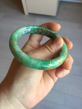 Load image into Gallery viewer, 58mm certified 100% natural Type A sunny green carved and golden-painted jadeite jade bangle BH136-9892