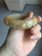 Load image into Gallery viewer, 55.5mm 100% natural yellow orange purple carved flowers Quartzite (Shetaicui jade) bangle SY104