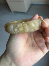Load image into Gallery viewer, 55.5mm 100% natural yellow orange purple carved flowers Quartzite (Shetaicui jade) bangle SY104