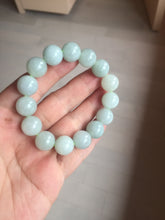 Load image into Gallery viewer, 12mm size 50-54mm 100% natural type A light green white jadeite jade beads bracelet AZ191