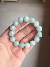 Load image into Gallery viewer, 12mm size 50-54mm 100% natural type A light green white jadeite jade beads bracelet AZ191