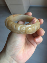 Load image into Gallery viewer, 55.5mm 100% natural yellow orange purple carved flowers Quartzite (Shetaicui jade) bangle SY104