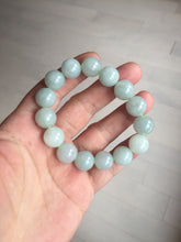 Load image into Gallery viewer, 12mm size 50-54mm 100% natural type A light green white jadeite jade beads bracelet AZ191
