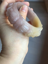 Load image into Gallery viewer, 55mm 100% natural pink yellow carved Peony and money jars Quartzite (Shetaicui jade) bangle SY103