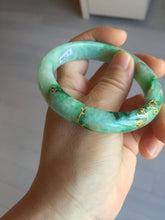 Load image into Gallery viewer, 54.8mm certified 100% natural Type A sunny green carved and golden-painted jadeite jade bangle BH134-4662