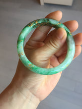 Load image into Gallery viewer, 54.8mm certified 100% natural Type A sunny green carved and golden-painted jadeite jade bangle BH134-4662