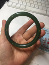 Load image into Gallery viewer, 61.5mm certified 100% Natural dark green black (碧玉) round cut nephrite Jade bangle HT105-1579