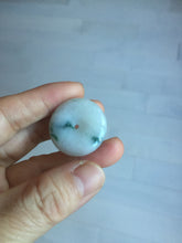 Load image into Gallery viewer, 26.9mm Type A 100% Natural white with green floating flowers Jadeite Safety Guardian Button donuts pendant PD11