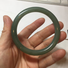 Load image into Gallery viewer, 56mm Certified 100% natural Type A oily dark green/ gray (老油青) round cut jadeite jade bangle PD115