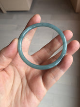 Load image into Gallery viewer, 51.5mm Certified Type A 100% Natural Light Blue Green Gray Ru Kiln Sky Celadon Blue (汝窑天青蓝) Guatemala Jadeite Jade Slim Round Bangle PJ104-7377
