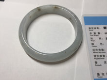 Load image into Gallery viewer, 57.7mm certificated Type A 100% Natural icy watery light green/white with dark green floating flowers Jadeite Jade bangle AD103-5251