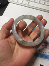 Load image into Gallery viewer, 57.7mm certificated Type A 100% Natural icy watery light green/white with dark green floating flowers Jadeite Jade bangle AD103-5251