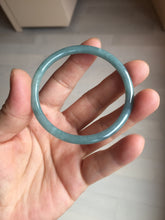Load image into Gallery viewer, 51.5mm Certified Type A 100% Natural Light Blue Green Gray Ru Kiln Sky Celadon Blue (汝窑天青蓝) Guatemala Jadeite Jade Slim Round Bangle PJ104-7377