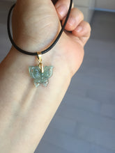 Load image into Gallery viewer, Type A 100% Natural icy watery light Green blue Guatemala Jadeite Jade butterfly Pendant BH119