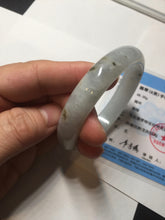 Load image into Gallery viewer, 57.7mm certificated Type A 100% Natural icy watery light green/white with dark green floating flowers Jadeite Jade bangle AD103-5251
