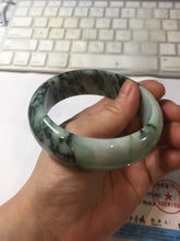 Load image into Gallery viewer, 59mm certified Type A 100% Natural dark green white broad Jadeite Jade bangle PE100-6230