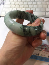 Load image into Gallery viewer, 59mm certified Type A 100% Natural dark green white broad Jadeite Jade bangle PE100-6230