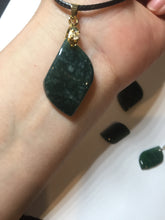 Load image into Gallery viewer, 100% natural type A Guatemala jadeite jade icy watery green black gray with flying snow Willow leaf pendant group BP64