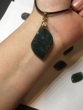 Load image into Gallery viewer, 100% natural type A Guatemala jadeite jade icy watery green black gray with flying snow Willow leaf pendant group BP64