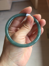 Load image into Gallery viewer, 56.5mm Certified Type A 100% Natura dark blue/green/gray/black Guatemala slim round cut Jadeite bangle PJ98-2453