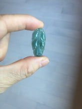 Load image into Gallery viewer, 100% natural type A icy watery dark green blue gray black Guatemala jadeite leaf pendant BP184-5