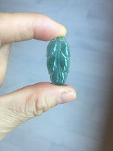 Load image into Gallery viewer, 100% natural type A icy watery dark green blue gray black Guatemala jadeite leaf pendant BP184-5