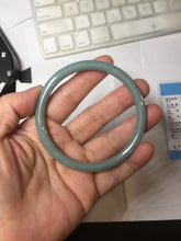 Load image into Gallery viewer, 59mm Certified Type A 100% Natural Light Blue Green Gray Ru Kiln Sky Celadon Blue (汝窑天青蓝) Guatemala Jadeite Jade Slim Round Bangle BS160-8651