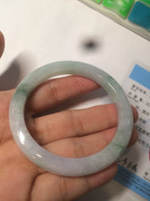 Load image into Gallery viewer, 53.7mm Certified Type A 100% Natural green/purple/white with green flying flower slim Jadeite Jade bangle K117
