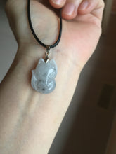 Load image into Gallery viewer, 100% natural type A icy watery black/white/clear(冰乌鸡)/light green(冰绿乌鸡) jadeite fox pendant necklace AA123
