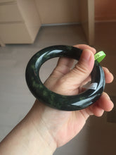Load image into Gallery viewer, 58.2mm Certified 100% Natural dark green with light green fern frost chubby round cut nephrite Jade bangle HT101-0795