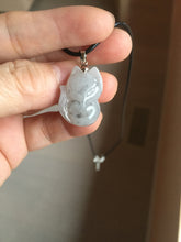 Load image into Gallery viewer, 100% natural type A icy watery black/white/clear(冰乌鸡)/light green(冰绿乌鸡) jadeite fox pendant necklace AA123