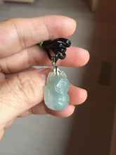 Load image into Gallery viewer, 100% natural type A icy watery black/white/clear(冰乌鸡)/light green(冰绿乌鸡) jadeite fox pendant necklace AA123