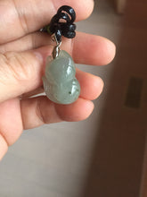 Load image into Gallery viewer, 100% natural type A icy watery black/white/clear(冰乌鸡)/light green(冰绿乌鸡) jadeite fox pendant necklace AA123