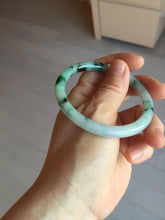 Load image into Gallery viewer, 55mm Certified Type A 100% Natural sunny green light green purple with green floating flowers slim round cut Jadeite bangle PD204-3919