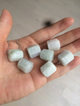 Load image into Gallery viewer, 100% natural type A light green/white/purple Buddhist six-character Great Bright Mantra(六字箴言) hexagonal prism jadeite jade bead group W106