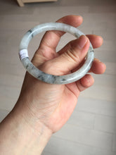 Load image into Gallery viewer, 58.5mm certificated Type A 100% Natural icy watery light green/white with dark green floating flowers Chinese ink painting round cut Jadeite Jade bangle PB126-7352