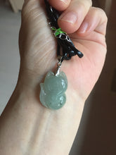 Load image into Gallery viewer, 100% natural type A icy watery black/white/clear(冰乌鸡)/light green(冰绿乌鸡) jadeite fox pendant necklace AA123