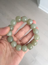 Load image into Gallery viewer, 14x13.2mm 100% Natural light green/brown vintage style nephrite Jade bead bracelet HE89