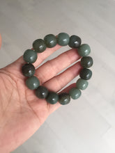Load image into Gallery viewer, 14x13.2mm 100% Natural olive green/brown/black sugar vintage style nephrite Jade bead bracelet HE87