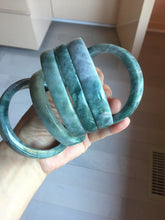 Load image into Gallery viewer, 56-58mm Certified Type A 100% Natural Dark Green Purple Gray Monet's Pond Square Jadeite Jade Bangle group GL61