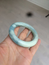 Load image into Gallery viewer, 52.8mm 100% natural blue/white Quartzite (Shetaicui jade) Blue sky and white clouds chubby round cut bangle SY27