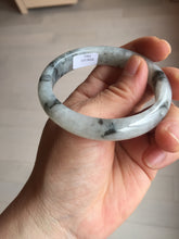 Load image into Gallery viewer, 51.5mm certificated Type A 100% Natural icy watery light green/white with dark green floating flowers chinese ink painting oval Jadeite Jade bangle PB125-7411