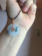 Load image into Gallery viewer, 23.8mm Type A 100% Natural icy watery white with green floating flowers Jadeite Safety Guardian Button donuts pendant BP186