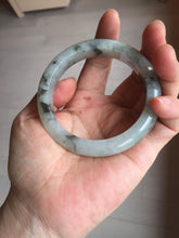 Load image into Gallery viewer, 56mm certificated Type A 100% Natural icy watery light green/white with dark green floating flowers chinese ink painting Jadeite Jade bangle PB124-7427