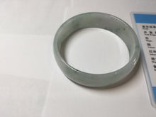 Load image into Gallery viewer, 53.1mm Certified Type A 100% Natural light green white with green floating flowers thin jadeite Jade bangle BS164-1595