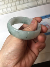 Load image into Gallery viewer, 53.1mm Certified Type A 100% Natural light green white with green floating flowers thin jadeite Jade bangle BS164-1595