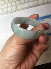 Load image into Gallery viewer, 53.1mm Certified Type A 100% Natural light green white with green floating flowers thin jadeite Jade bangle BS164-1595
